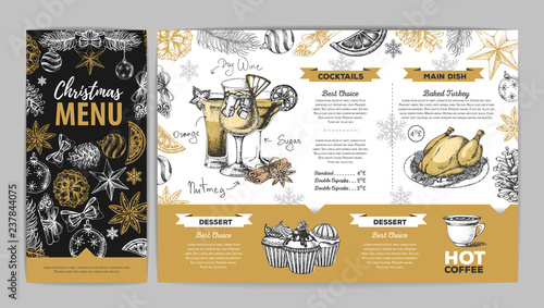 Hand drawing Christmas holiday menu design. Restaurant menu