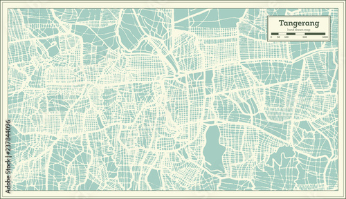 Tangerang Indonesia City Map in Retro Style. Outline Map.