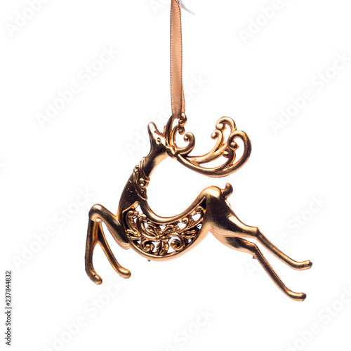 Christmas decoration golden deer on a white background