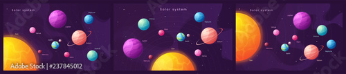 The Solar system. Set of colorful cartoon infographic background