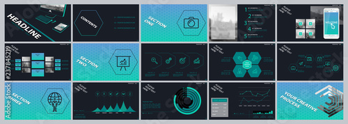 Green, blue, elements for infographics on a black background.best set of presentation templates.Use in the presentation, postcard and flyer, corporate report,marketing,advertising,annual report,banner
