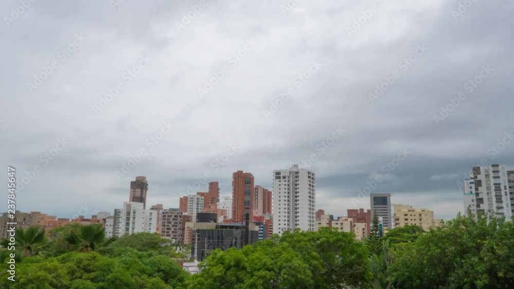 Downtown City Center Timelapse of Northern Barranquilla, Colombia During A Cloudy Day
