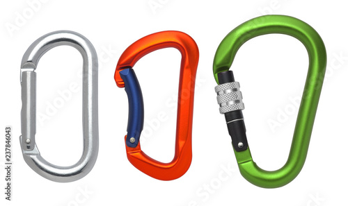 Set of Aluminum carabiner isolated on a white background