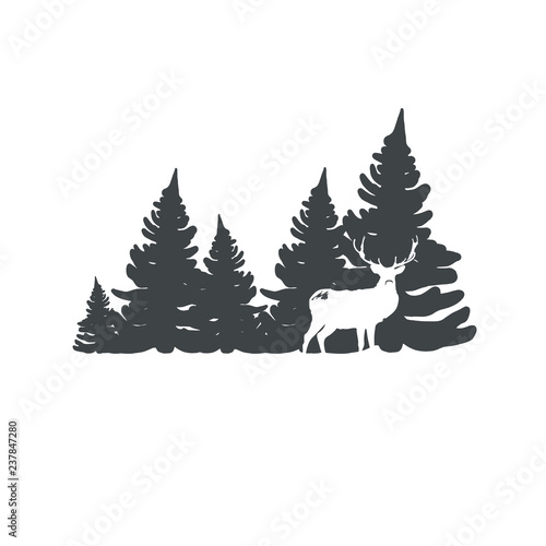 Christmas tree with deer vector illustration.