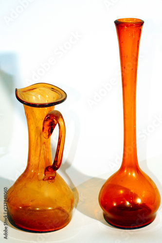 two brown vases of Hebron Glass