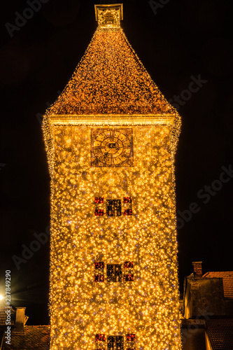 Weihnachtsbeleuchtung - Ledererturm Wels - Oberösterreich photo