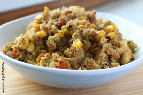 Vegan cauliflower rice with vegetables.