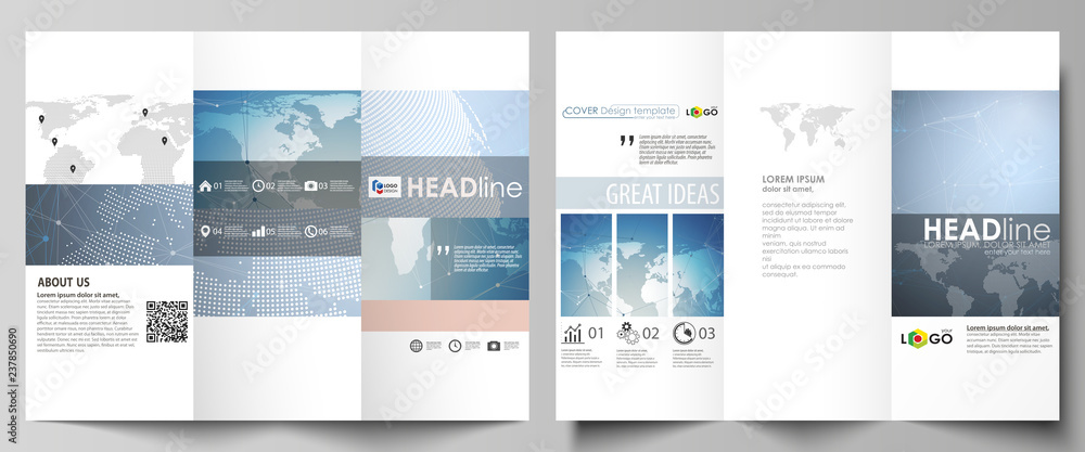 The minimalistic abstract vector illustration of the editable layout of two creative tri-fold brochure covers design business templates. Scientific medical DNA research. Science or medical concept. The minimalistic abstract vector illustration of the editable layout of two creative tri-fold brochure covers design business templates. Scientific medical DNA research. Science or medical concept.