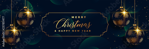 merry christmas hanging 3d balls premium banner design