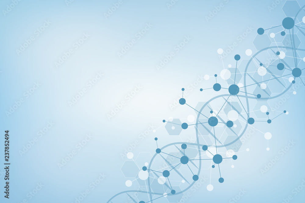 DNA strand and molecular structure. Genetic engineering or laboratory research. Background texture for medical or scientific and technological design. DNA strand and molecular structure. Genetic engineering or laboratory research. Background texture for medical or scientific and technological design.
