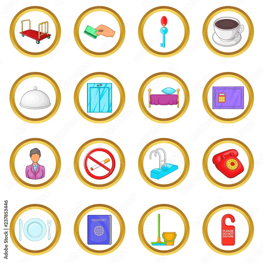 Hotel vector set in cartoon style isolated on white background Hotel vector set in cartoon style isolated on white background