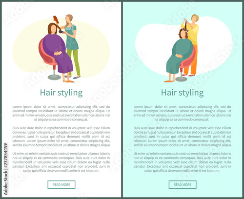 Hair Styling Poster Woman Sitting and Hairdresser