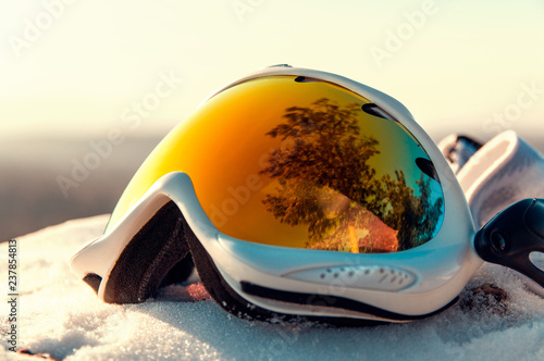 ski goggles on the snow
