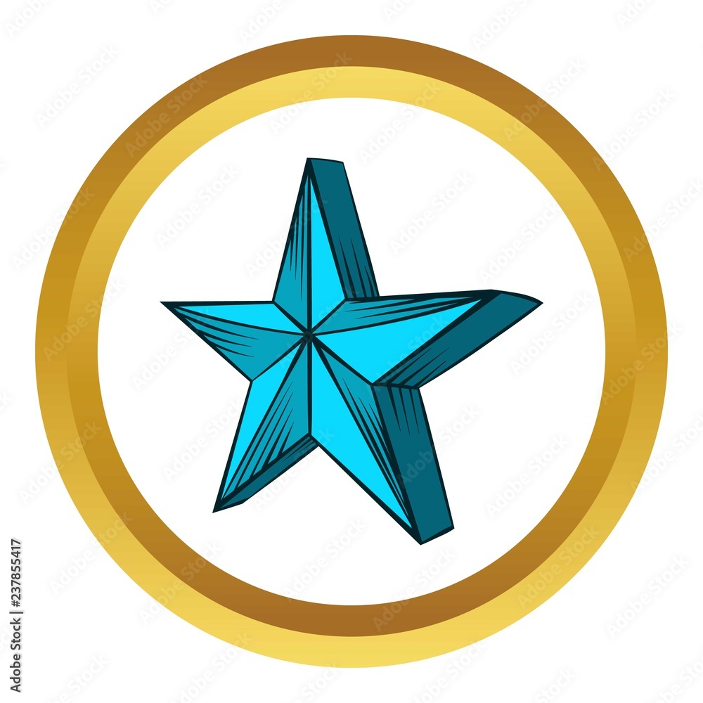 Fototapeta premium Star vector icon in golden circle, cartoon style isolated on white background