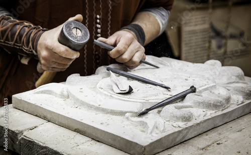 Carving stone in a traditional way