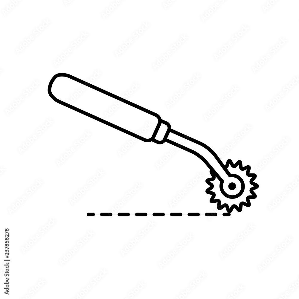 Black & white illustration of sewing pattern tracer . Vector line icon of tracing  wheel. Isolated object Stock Vector | Adobe Stock