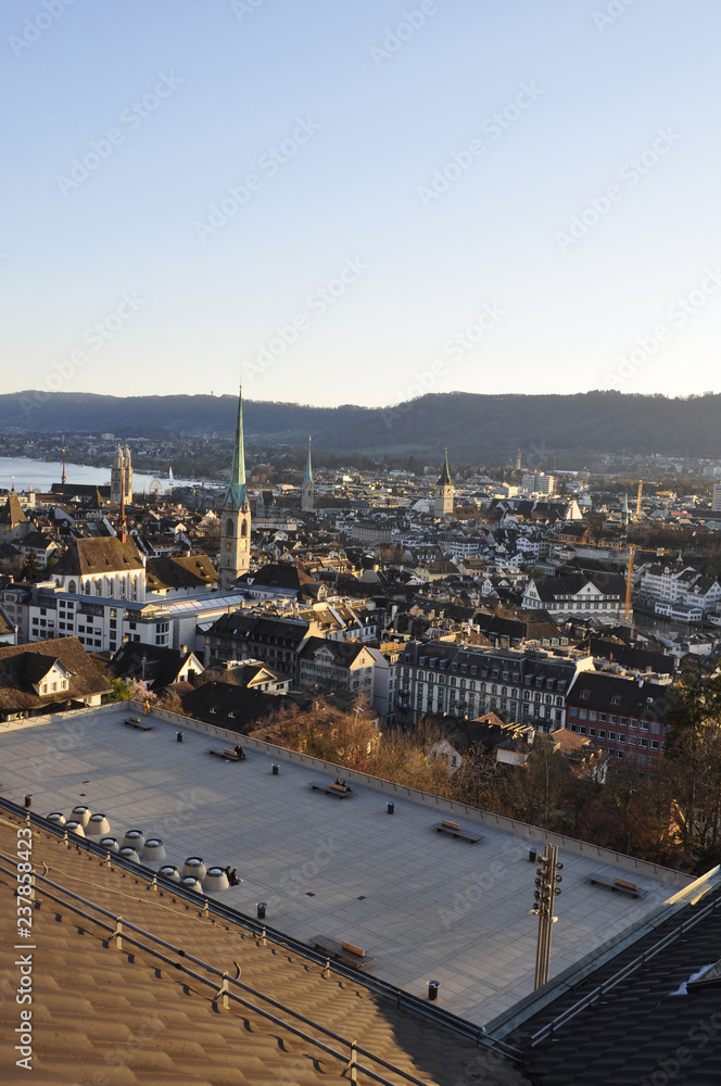Switzerland: Panoramic view of the old town of Zürich-City from the Tower of the Federal Institut of Technology ETH