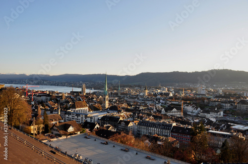 Panoramic view of the old city of Zürich from the roof of the Swiss Federal Institut of Technology (ETH) to Uetliberg