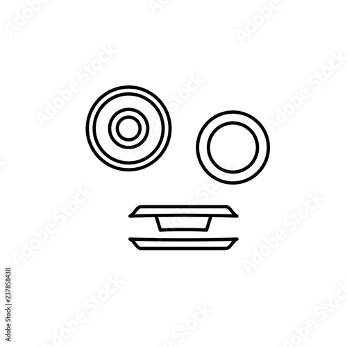 Black & white vector illustration of grommet. Line icon of eyelets. Sewing supplies. Isolated object