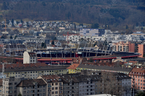 Switzerland: View from Prime Tower to the Letzigrund-Sportstadion in Zürich