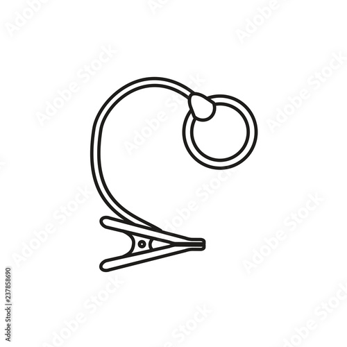 Black & white vector illustration of embroidery magnifying lamp with clamp. Line icon of needlework sewing reading optical glass magnifier lens. Isolated object