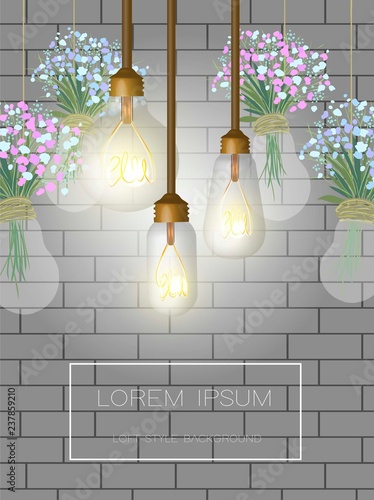Vector background with brick wall and loft bulbs.