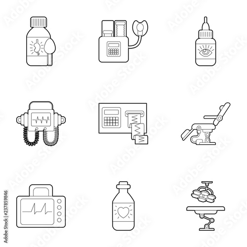 Diagnostic equipment icons set. Outline illustration of 9 diagnostic equipment vector icons for web
