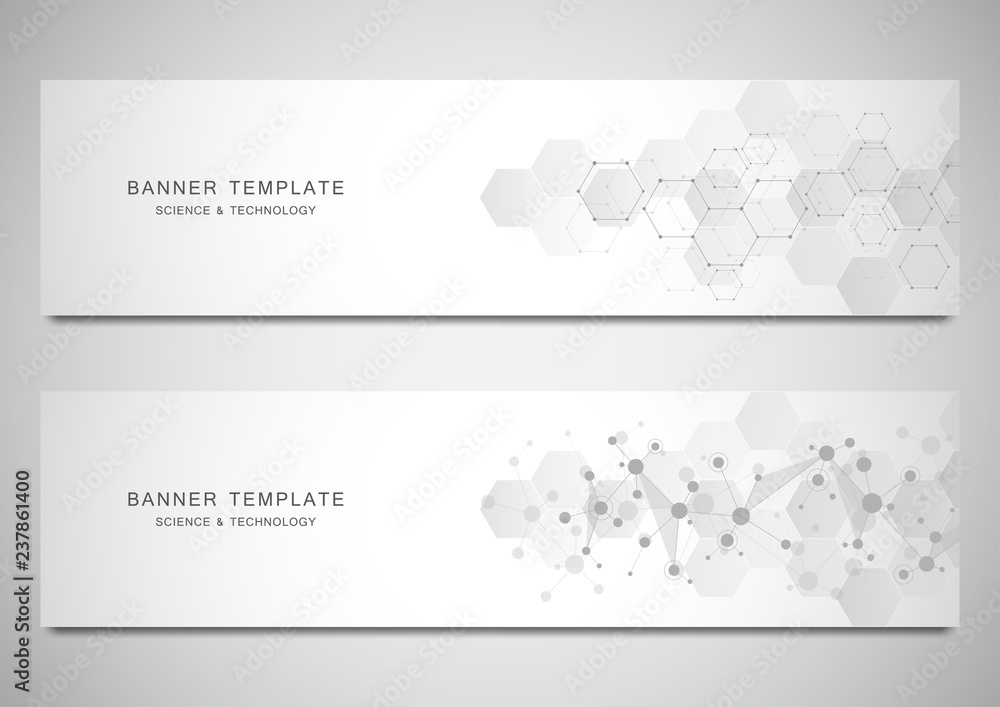 Vector banners and headers for site with molecules background and neural network. Genetic engineering or laboratory research. Abstract geometric texture for medical, science and technology design. Vector banners and headers for site with molecules background and neural network. Genetic engineering or laboratory research. Abstract geometric texture for medical, science and technology design.