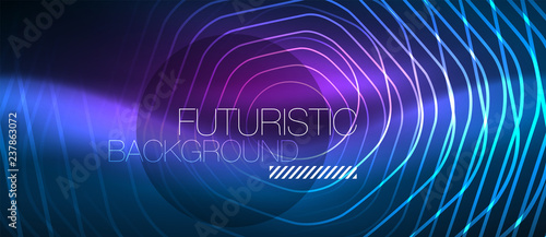 Neon glowing lines, magic energy space blue light concept, abstract background wallpaper design