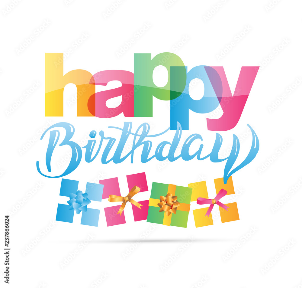 Happy birthday lettering color banner with present gift