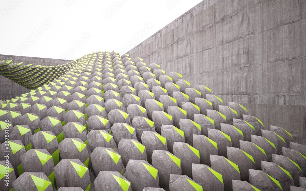 Obraz premium Abstract interior of green glass and brown concrete. Architectural background. 3D illustration and rendering 