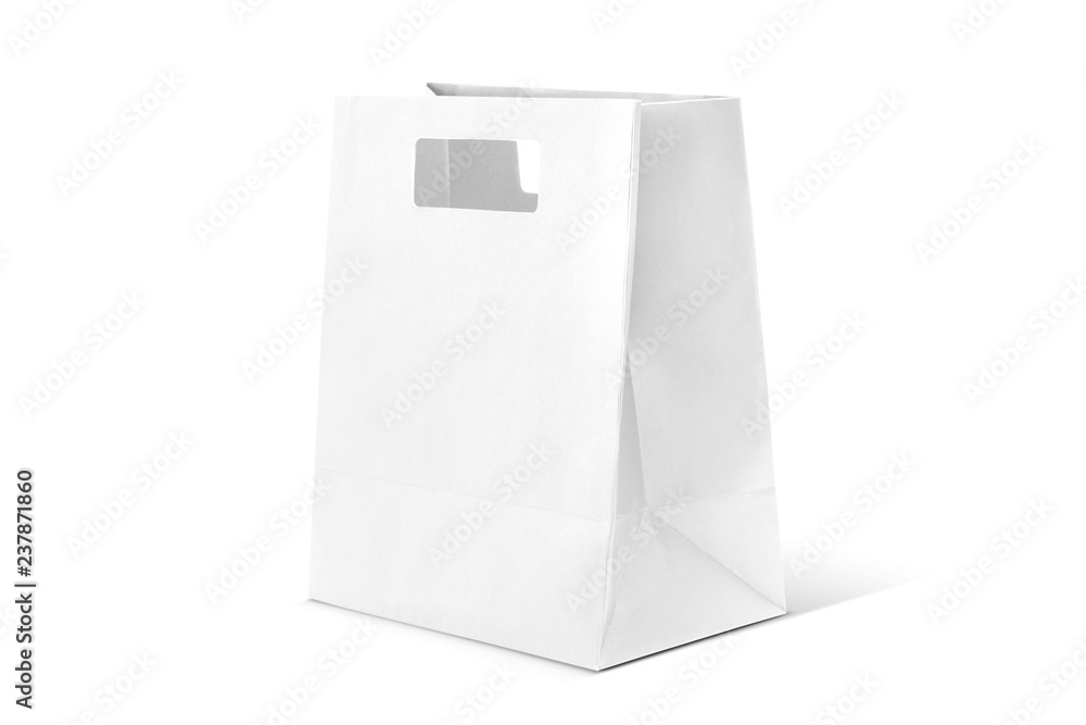 White shopping paper bag isolated on white background White shopping paper bag isolated on white background