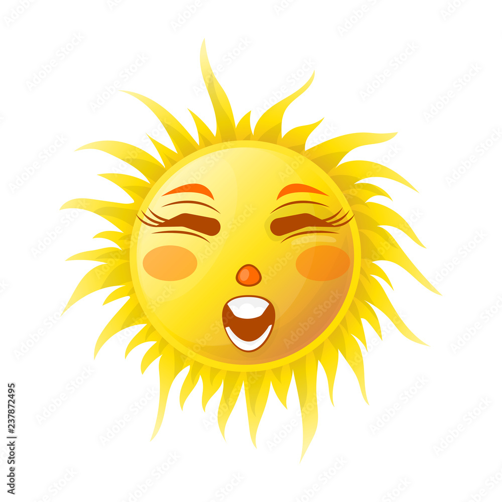 Sun smile or summer cartoon emoticon and emoji sunny face expression.