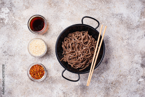 Asian noodles soba with various dressing