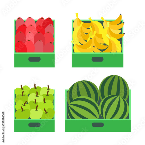 Fruit Market with Banana and Watermelon Boxes