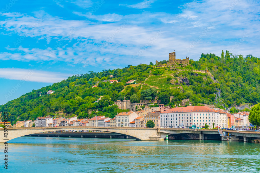 Ruins of medieval castle overlooking Vienne town in France - obrazy, fototapety, plakaty 