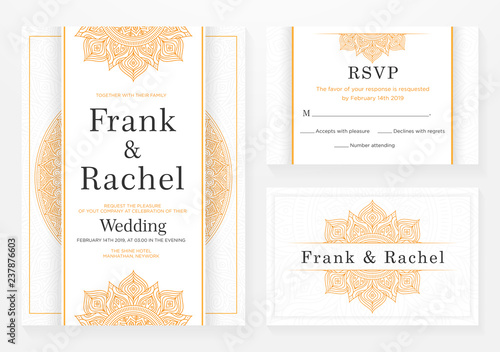 set of wedding invitation template design with elegant style and floral ornament pattern vector eps 10