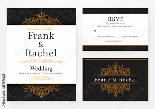 set of wedding invitation template design with elegant style and floral ornament pattern vector eps 10
