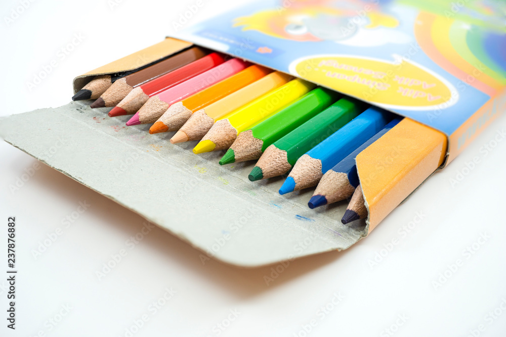 Obraz premium Colorful pencil color isolated on white background. Selective focus.