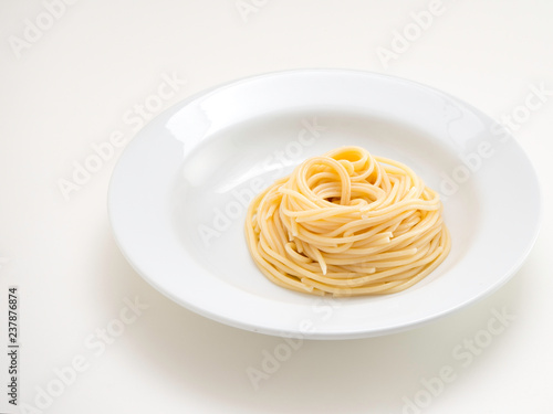 spaghetti, pasta on plate on white background