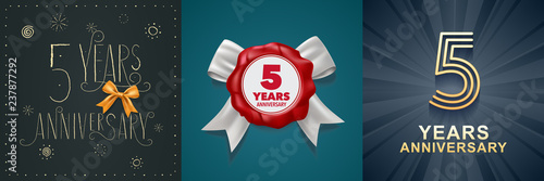 5 years anniversary celebration set of vector icons, logo