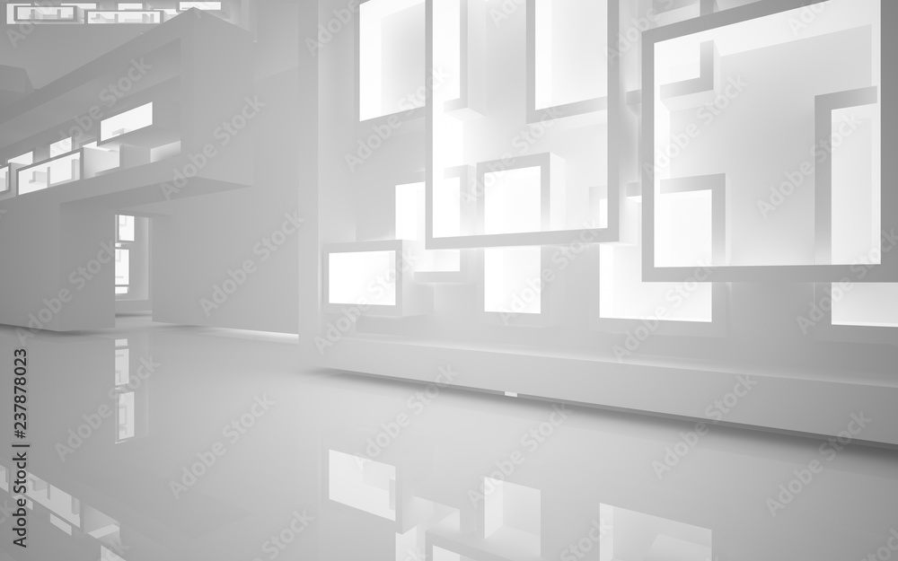 Abstract white interior of the future, with neon lighting. 3D illustration and rendering Abstract white interior of the future, with neon lighting. 3D illustration and rendering