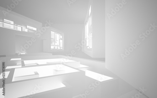 Abstract white interior of the future  with neon lighting. 3D illustration and rendering