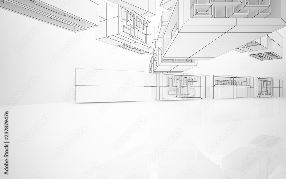 Fototapeta premium Abstract white interior highlights future. Polygon drawing . Architectural background. 3D illustration and rendering