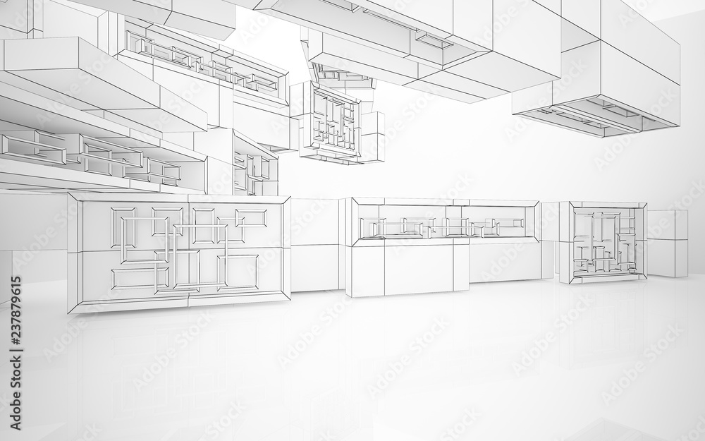 Fototapeta premium Abstract white interior highlights future. Polygon drawing . Architectural background. 3D illustration and rendering