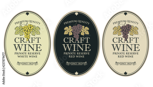 collection of vintage labels for wine bottles with grapes
