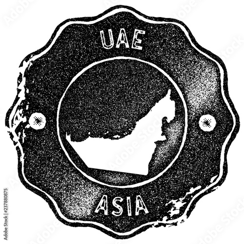 UAE map vintage stamp. Retro style handmade label, badge or element for travel souvenirs. Black rubber stamp with country map silhouette. Vector illustration.