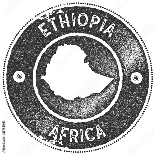 Ethiopia map vintage stamp. Retro style handmade label, badge or element for travel souvenirs. Dark grey rubber stamp with country map silhouette. Vector illustration.
