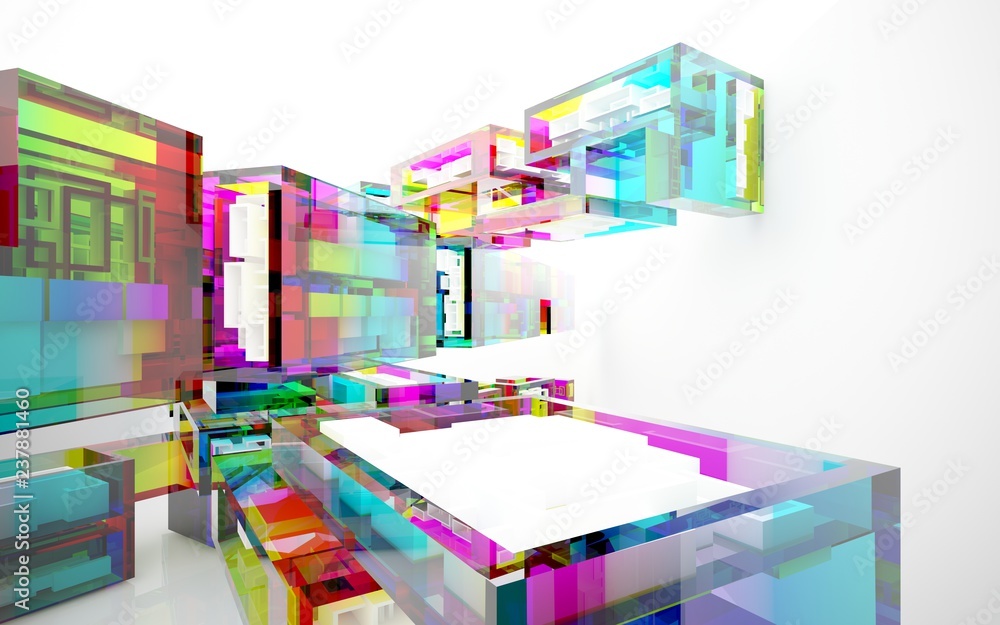 abstract architectural interior with gradient geometric glass sculpture with white lines. 3D illustration and rendering abstract architectural interior with gradient geometric glass sculpture with white lines. 3D illustration and rendering
