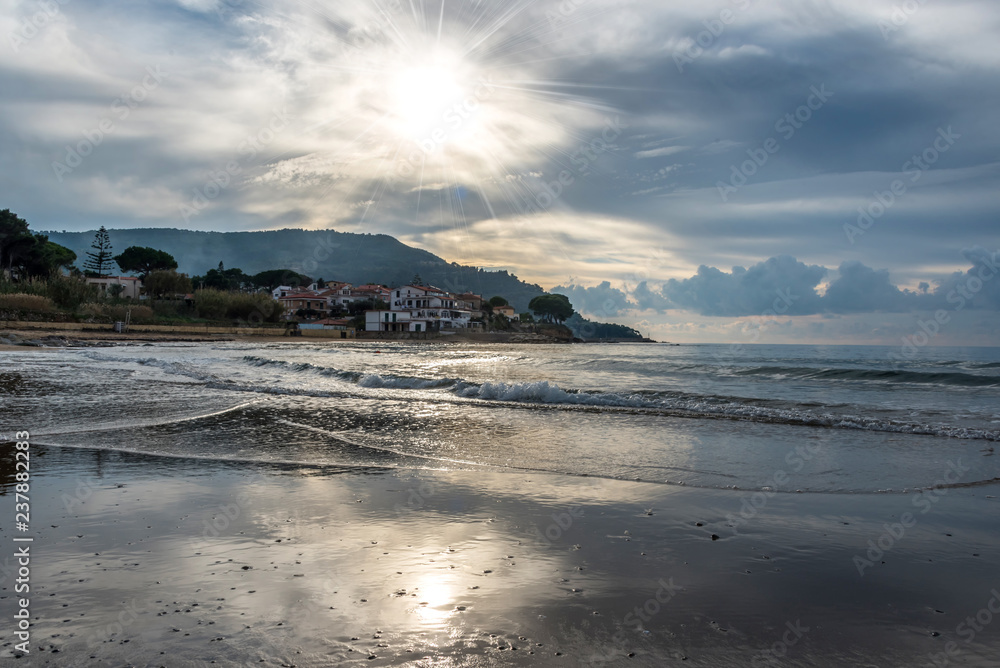 Light Reflected on the Beach Along the Southern Mediterranean Italian Coast